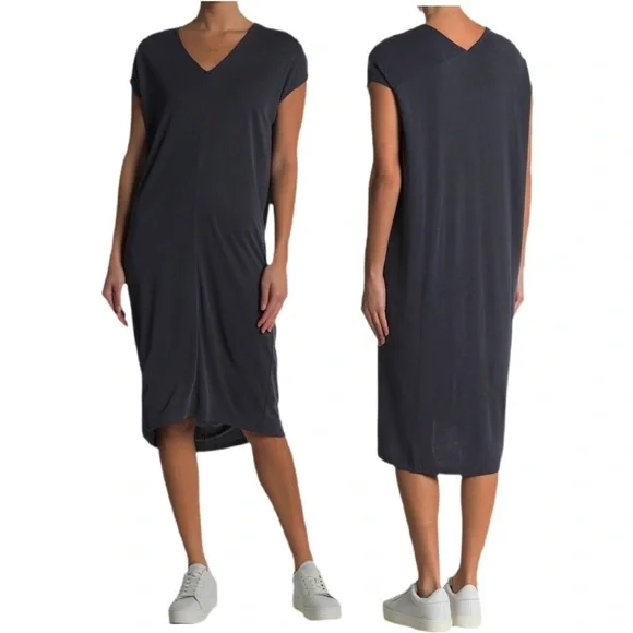 knee length dresses for ladies Hyfve Double Zero Suns Out V Neck Short Sleeve Midi Dress in Teal Small